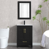 Black Kenise 24'' Narrow Depth Single Bathroom Vanity Set With Mirror Ceramic Vanity Top 